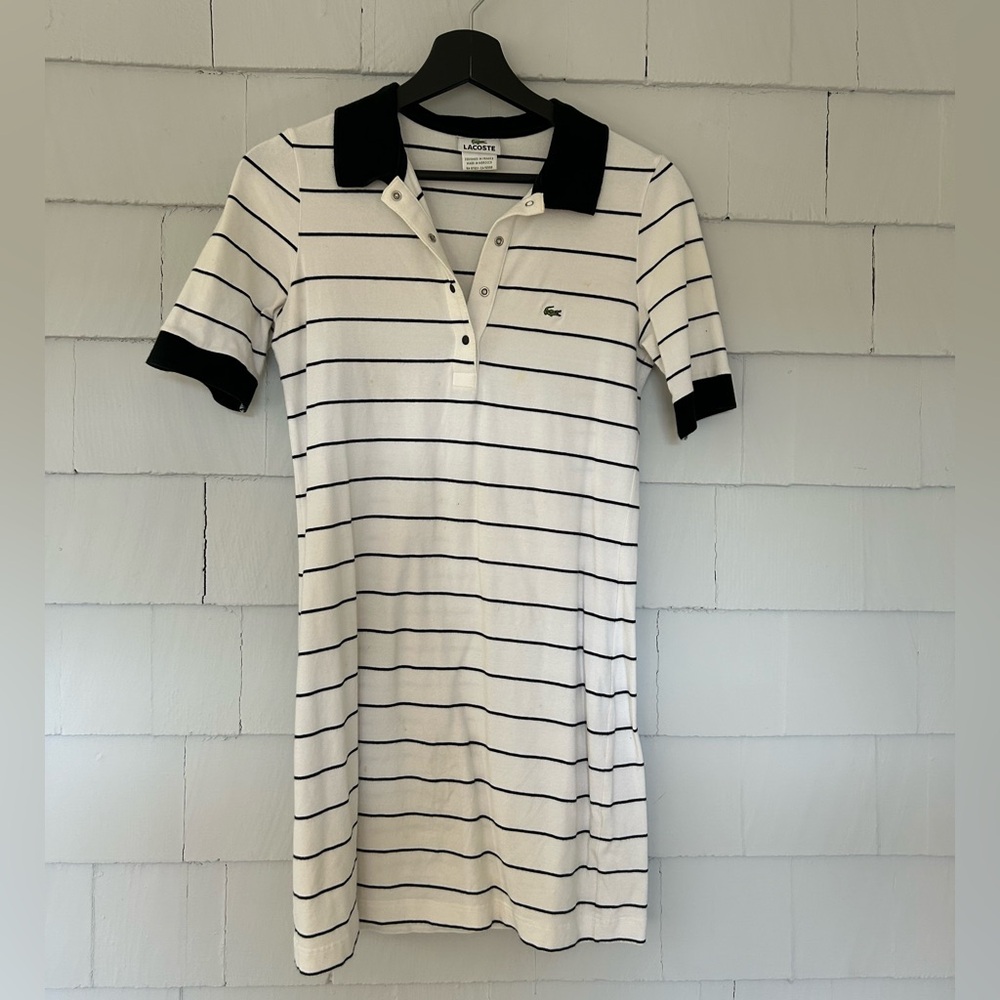 Lacoste Black and White Striped Polo Dress